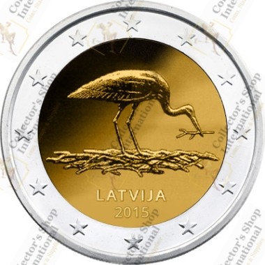 Latvia 2 euro 2015 "Stork" UNC